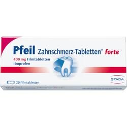 Packung Zahn-Schmerztabletten mit 400 mg Ibuprofen von Pfeil für Zahnschmerzen.